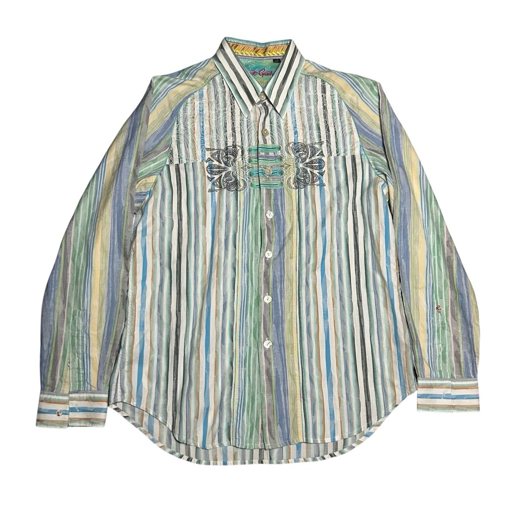 Robert Graham Limited Edition Mens Large Embroidered Multicolor Flip Cuff Shirt